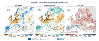 C3S MAY 2025 maps anomalies and extremes hydro Europe