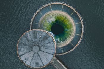 Ardingly reservoir West Sussex aerial view of circular slipway