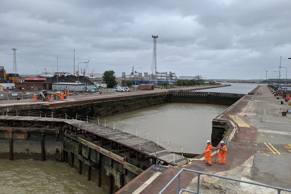 Port of Tilbury Overview of lock outer and middle gates and construction areas at outer gates