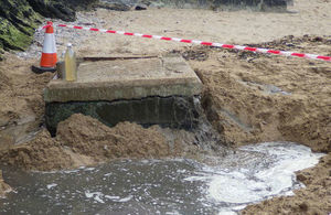 Sewage leaking from the manhole on South Sands beach